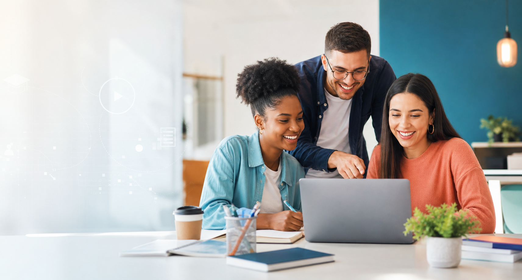 Estudantes usando tecnologia para aprender online